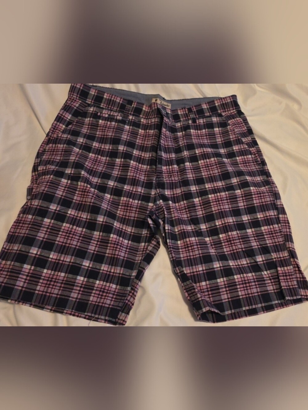 Islandia Plaid Cotton Shorts  Pink Navy & Black Size 36